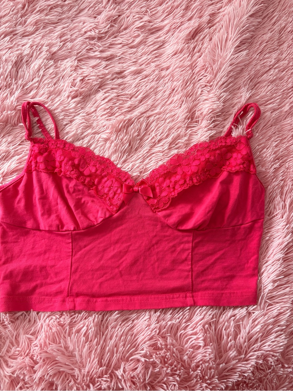 SHEIN Hot Pink Lace-Trim Longline Bralette